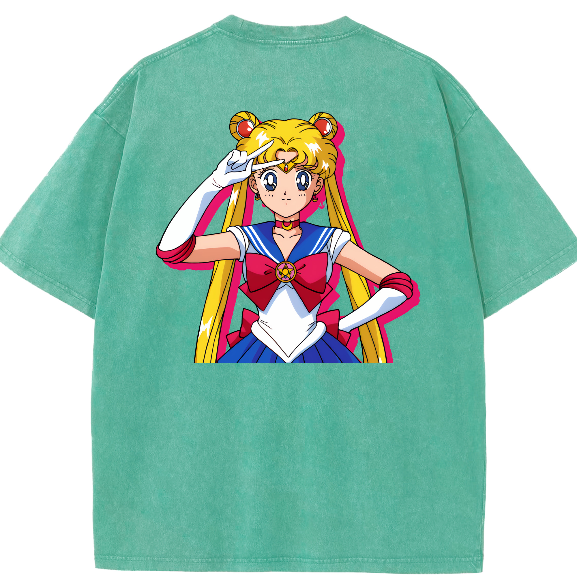 （画像用） 美少女戦士セーラームーン 月野 うさぎ つきの うさぎ Sailor Moon Tsukino Usagi 綿100% ヴィンテージ風 半袖Tシャツ（背面プリント）